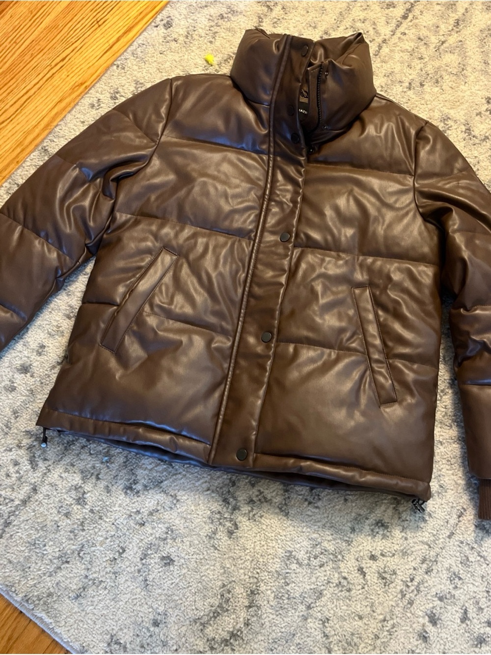 Womens BCBG Max Azria Vegan Faux Leather Puffer Coat Cocoa Brown Size medium